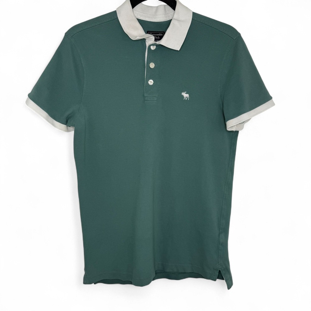 Abercrombie & Fitch Polo Shirt Size Small Green White Trim Classic Casual Preppy